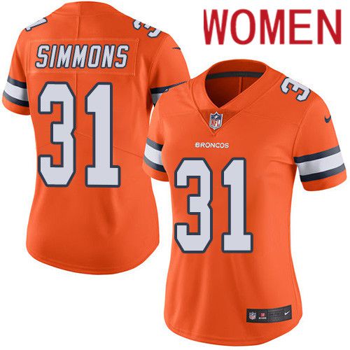 Women Denver Broncos #31 Justin Simmons Orange Nike Rush Vapor Limited NFL Jersey